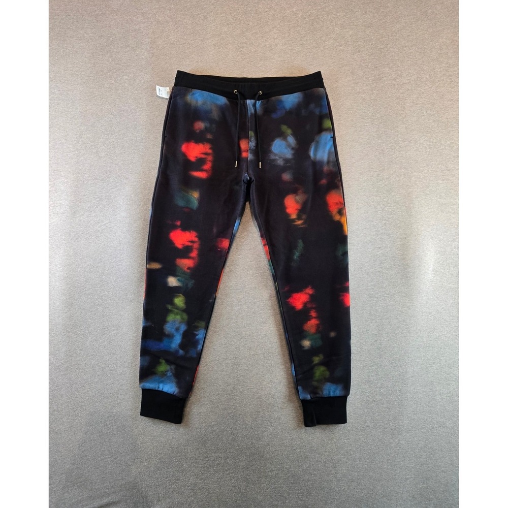 NEW Paul Smith Joggers Mens L Black Ink Spill Abstract Organic Cotton Sweatpants